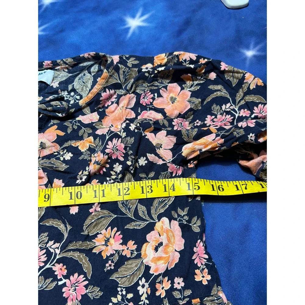 Old Navy Girls Floral Dress Navy Blue Peach Pink Ruffle Hem Size L 10-12